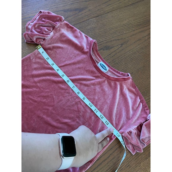 Old Navy Velvet Short Sleeve Shirt- Pink- Size S - Picture 3 of 6